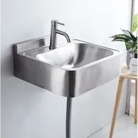 bathroom wall mounted 304 Stainless steel  sqaure basin with faucet set 304 Stainless steel pop up and plumbing hose set 1