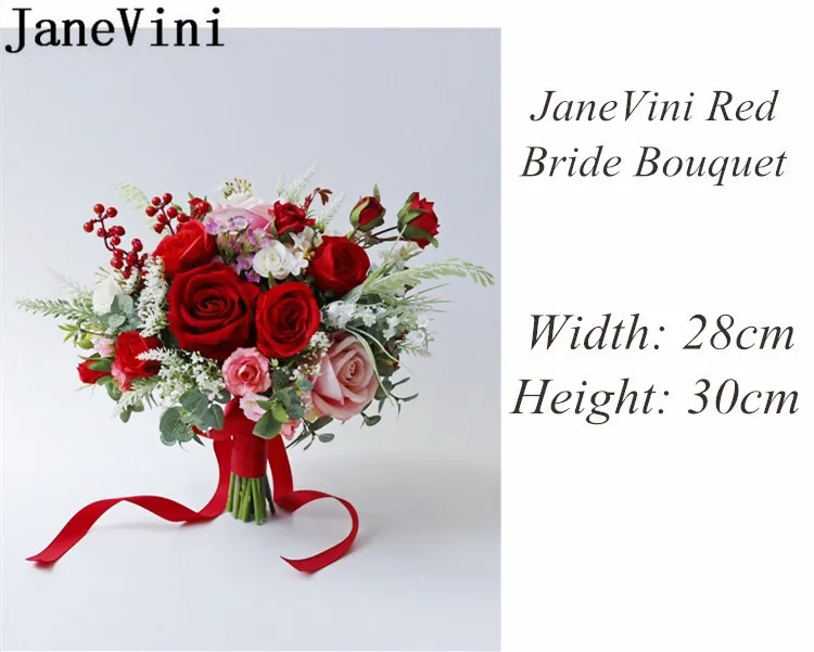 JaneVini Ramo Novias красный свадебный букет цветов винтажный Готический Свадебный Искусственный Розовый Бутон розы лента невесты цветы Букеты