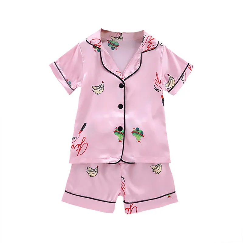 baby doll sleepwear Kids Pajamas Set Leopard Silk Satin Kids Boys Girls Sleepwears Outfits Set Short Sleeve Blouse Tops+Shorts Sleepwear children's pajamas bulk