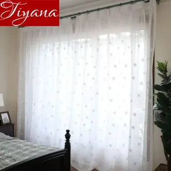 

Snowflake White Curtain for Living Room Modern Tulle Curtains Kid Room Sheer Fabrics Drapes Voile Curtain Treatment T&157#30
