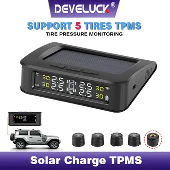 

Auto 5 tire sensor pressure alarm monitoring system displays solar pressure control warning with external sensor 6 bar TPMS