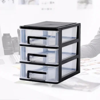 

2 Layers Transparent Desktop Drawer Type Storage Box Plastic Mini Cosmetics Storage Organizer Sundries Holder (Black and Transpa
