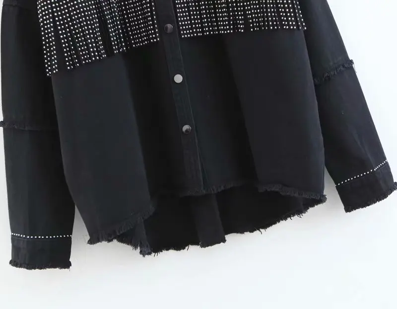 Womens Black Long Sleeve Lapel Slim Fringe Decorative Jacket 2019 Autumn New Hot Drilling Raw Edge Casual Street Coat Female
