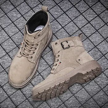 

Military boots men high top elegant fashion boots boys casual autumn 2020 sthlish buckle khaki boot man shoe