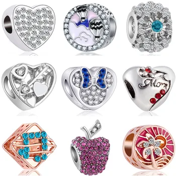 

New Arrived Silver Color Owl Maple Leaf Apple Baby Girl Mickey Beads Charms Fit Original Pandora Bracelets for Women Lover DIY