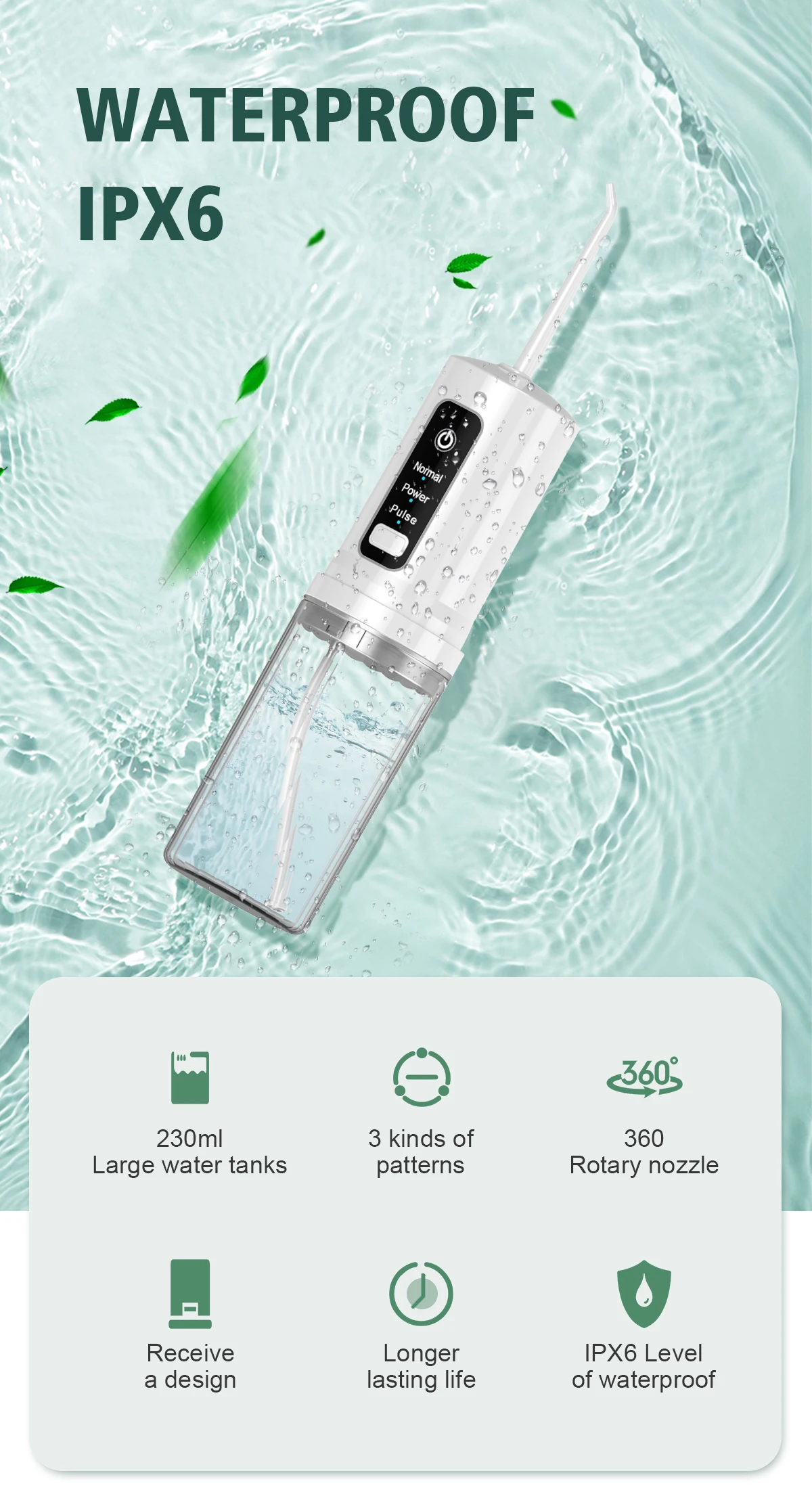 Irigator oral portabil mic 230ml pliabil dentar cu apă Flosser USB încărcare irigator dentar cu apă Flosser vârf curățare dinți_voghion.com