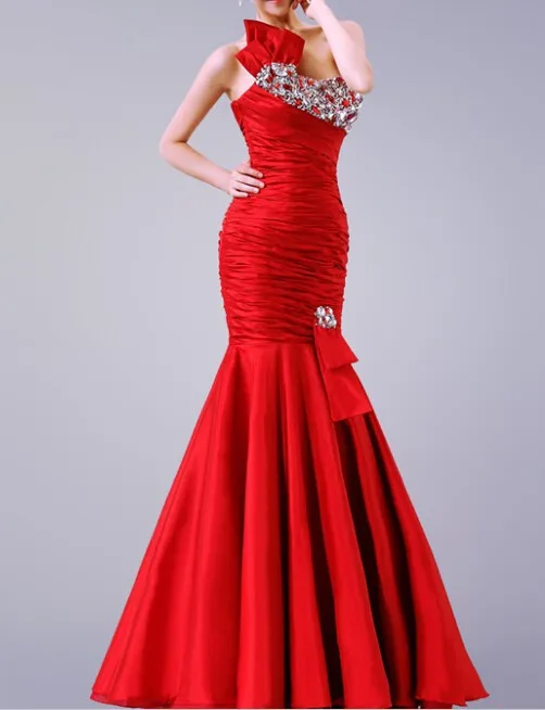 Вечернее платье vestidos, новинка,, сексуальное, на одно плечо, Красная тафта, длинное, Русалка,, вечерние платья для выпускного вечера, Кристальные платья подружки невесты с бусинами