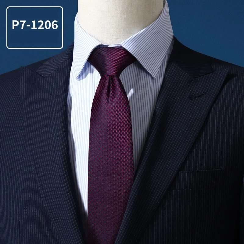 Brand New Fashion High Quality Men 7CM Blue Red Zipper Necktie Work Business Formal Suit Neck Tie for Men with Gift Box - Цвет: P7-1206