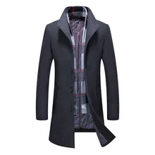 Шерстяное пальто для мужчин, шерстяное пальто для мужчин, мужское шерстяное пальто, модное пальто с шарфом, пальто с подкладкой из хлопка, шерстяное пальто, зимняя мужская одежда, пальто для мужчин