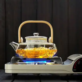 

800ml Bamboo-wood Glass Tea-making Teapot Hand-thickened Tea Pot with Filter Liner Flower Can Be Heated By Electric Pottery Oven
