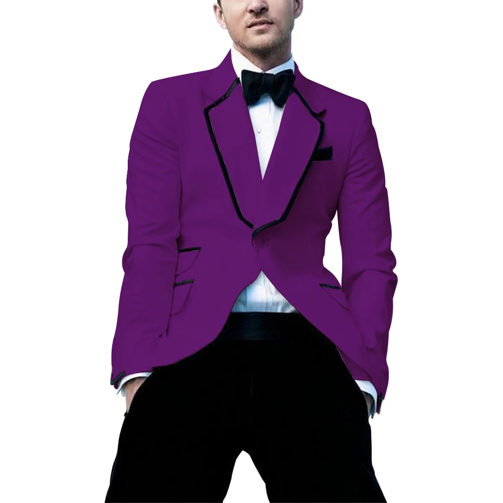 Purple Мужской костюм для банкета, ужина, лацкан с тупым углом, свадебный смокинг джентльмена, формальный вечерний костюм контрастного цвета, комплект из 2 предметов(Блейзер+ брюки+ галстук-бабочка - Цвет: Purple