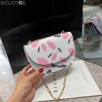 

Delicate Women Print Crossbody Bag Classic Texture Creative Chic Leather Semicircle Saddle Chain Small Shoulder Purse