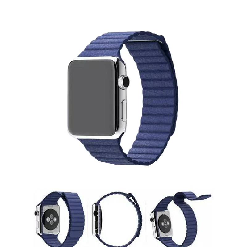 Регулируемая Магнитная кожаная Петля ремешок для наручных часов Apple Watch, ремешок браслет с застежкой петля