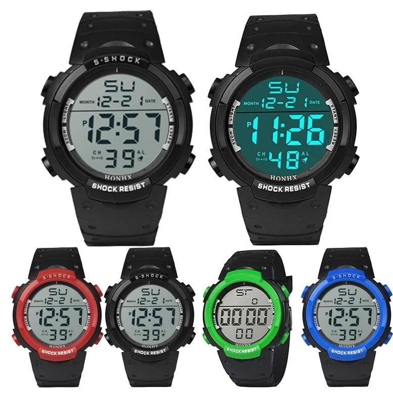 Модные водонепроницаемые мужские часы с цифровым секундомером для мальчиков, резиновые спортивные наручные часы