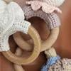 BPA Free Baby Wooden Teether DIY Crochet Deer Sheep Rattle Newborn Rodent Teething Ring Gym Educational Toys for Children Kids 6