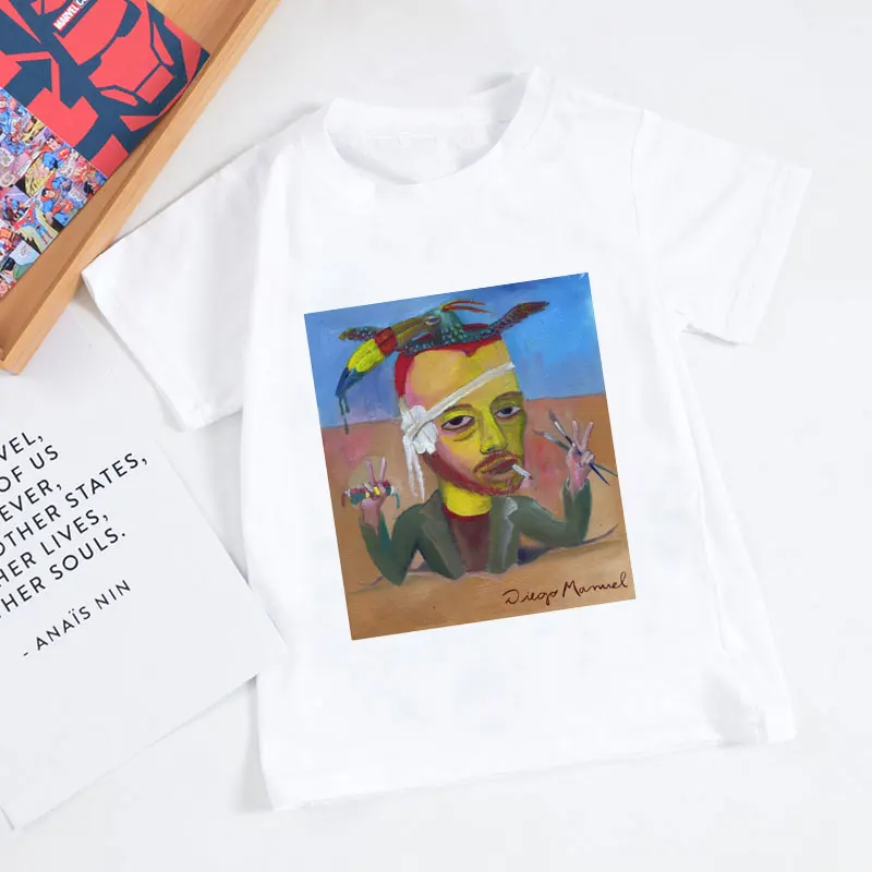 Fauvism/футболки для мальчиков в стиле ретро с масляной росписью весёлая футболка для девочек с изображением Ван Гога Модная белая футболка в стиле Харадзюку с изображением подсолнуха, Enfant