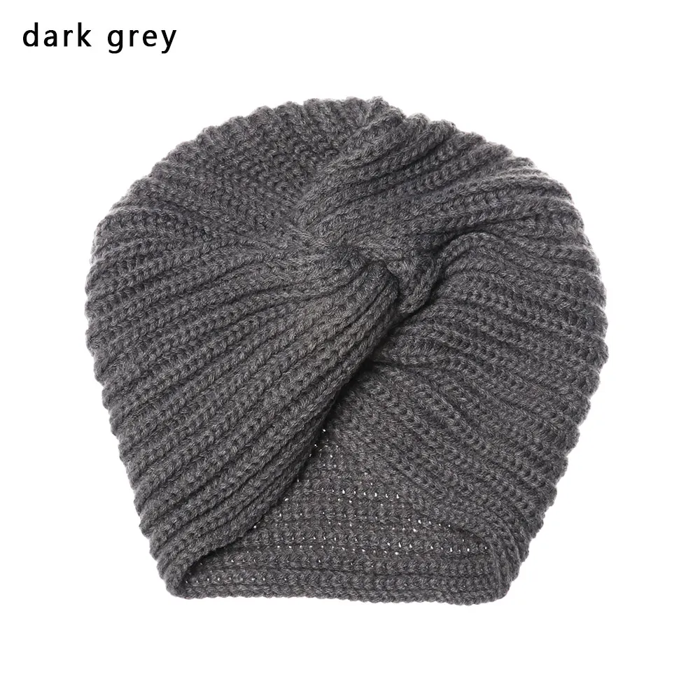 Knitted Spring Winter Hat Women Felt Hat Ladies Turban Head Wrap Caps for Women Twist Headwrap Hat Girls Croceht Beanies LLA24 - Цвет: Темно-серый