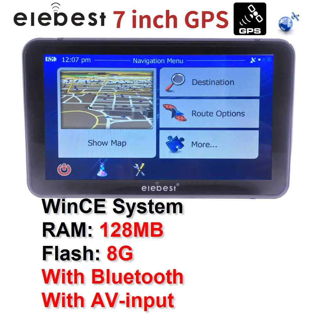 Elebest gps навигация 7 дюймов сенсорный gps навигатор автомобиль грузовик gps Sat Nav BHT опционально Европа карты бесплатное обновление - Размер экрана, дюймов: WINCE 128G 8G BTH AV