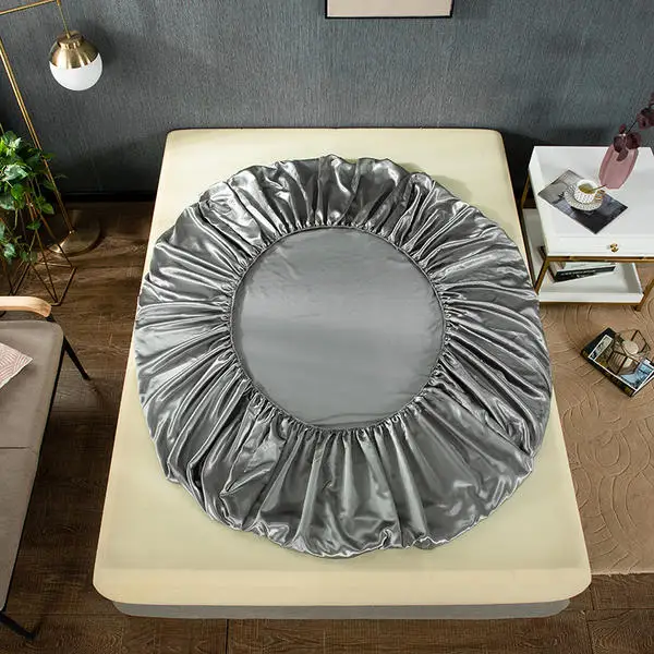 Elastic Fitted Sheet 1 Pcs Bed Set Silky Satin Fitted Sheet Home Mattress Cover Bed Sheet with Elastic Bands Couple Double Size Elastic Fitted Sheet 1 Pcs Bed Set Silky Satin Fitted Sheet Home Mattress Cover Bed Sheet with Elastic Bands Couple Double Size