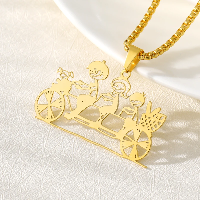 Children's Drawing Necklace Personalized Gold Stainless Steel Kid's Art Necklace Necklace Child Artwork Gift For Mom And Grandma