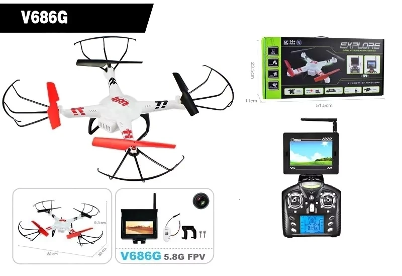 WLtoys V686G FPV RC Дроны с HD камерой Wltoys V686 Профессиональный RC Квадрокоптеры с камерой RC Летающая Камера вертолет