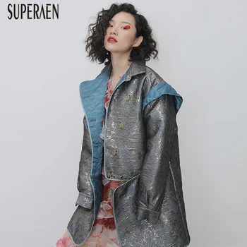 

SuperAen Europe Parkas Coat Women Winter New 2020 Asymmetric Cotton Parkas Coat Female Print Casual Women Clothing Fashion