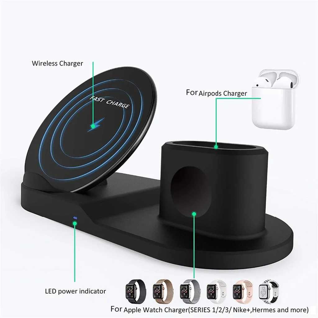 Беспроводное зарядное устройство 3 в 1 15 Вт Qi для AirPods док станция быстрая зарядка