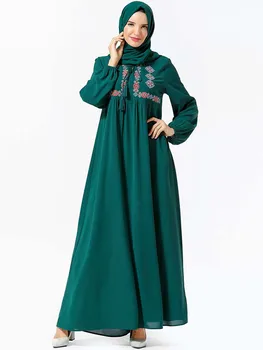 

2020 Embroidery Abaya Saudi Arabia Muslim Long Sleeve Evening Dress Faldas For Girls No Headscarf MC9334