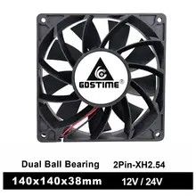Gdstime – ventilateur de refroidissement à roulement à billes 14038, 12V, 24V, 14cm, 140mm, 140mm x 38mm, pour ordinateur, haute pression, 1 pièce