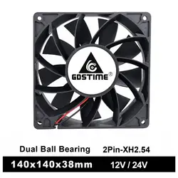 Gdstime – ventilateur de refroidissement à roulement à billes 14038, 12V, 24V, 14cm, 140mm, 140mm x 38mm, pour ordinateur, haute pression, 1 pièce 
