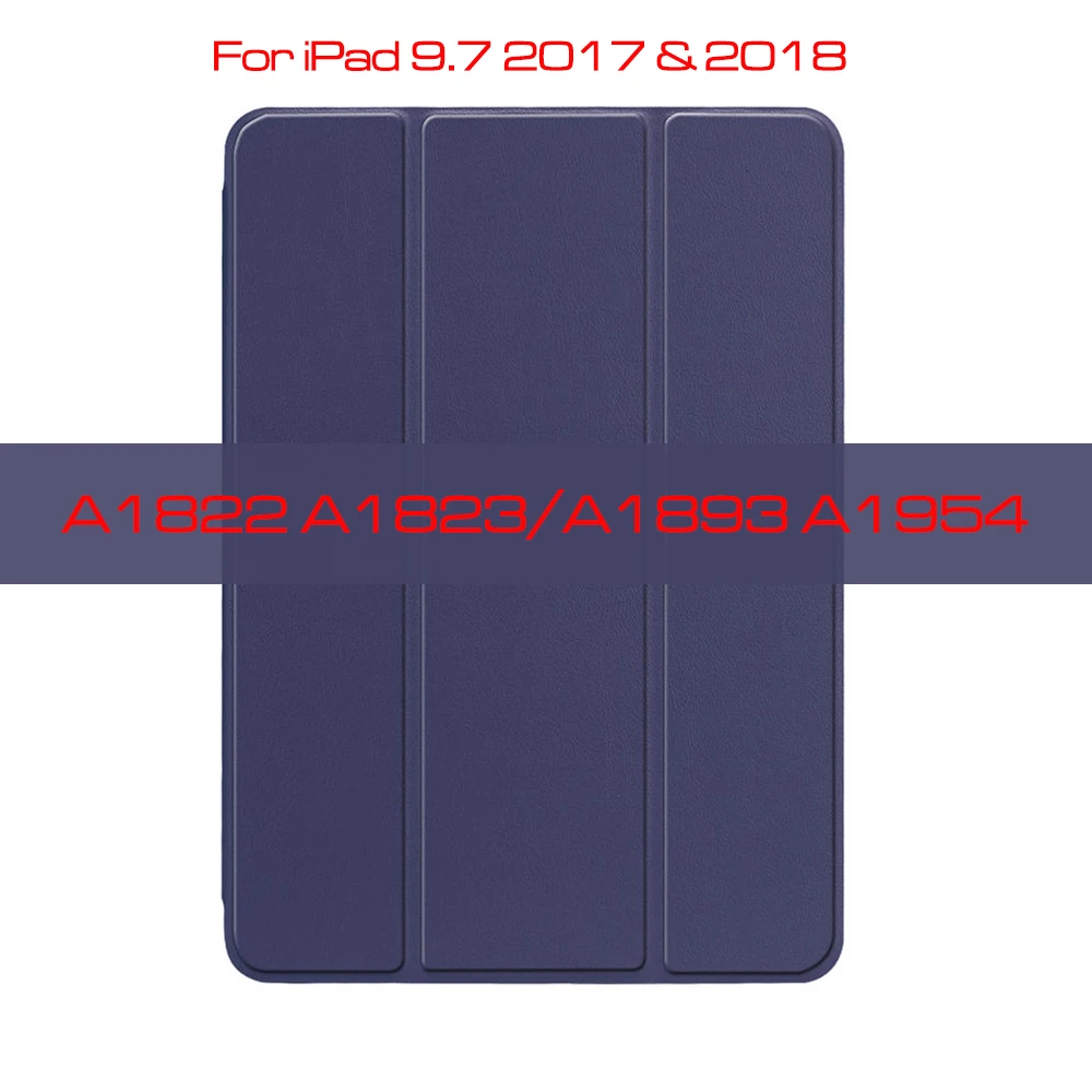 Чехол qijun для ipad 9,7 A1822 A1893 Fundas для ipad 5th 6th 7th 10,2 Air 1 ipad 2 3 PC задняя крышка из искусственной кожи Smart Cover - Цвет: Navy -iPad 2017 2018