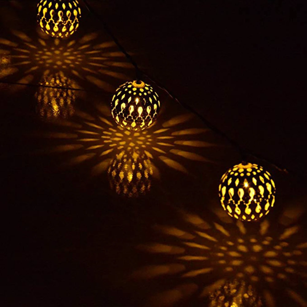 20 светодиодный светящийся шар в марокканском стиле, сказочные гирлянды для рождества, сада, двора, патио, вечерние украшения для дома
