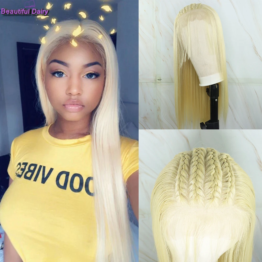 

Beautiful Diary13x6 Silky Straight Hair Synthetic Lace Front Wigs Blonde Wig Heat Resistant Gluesless Wigs For Black Women