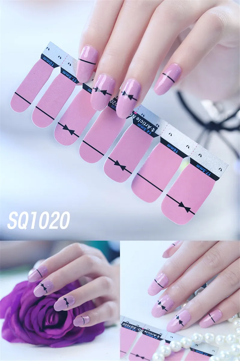 SQ1020 14 насадок/листов для дизайна ногтей, решетки, геометрические, полное покрытие, самоклеющиеся наклейки для полировки, фольга, советы, обертывание, маникюр, экологичный для детей - Цвет: SQ1020