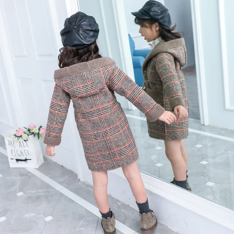 

Girls CHILDREN'S Coat 2019 New Style Thick Woolen Cloth Korean-style Autumn And Winter Plaid Western Style Korean-style-Woolen J