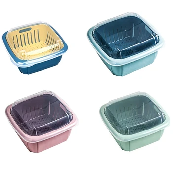 

Multifunction Double-Layer Drain Basket with Lid Kitchen Refrigerator Drain Storage Box