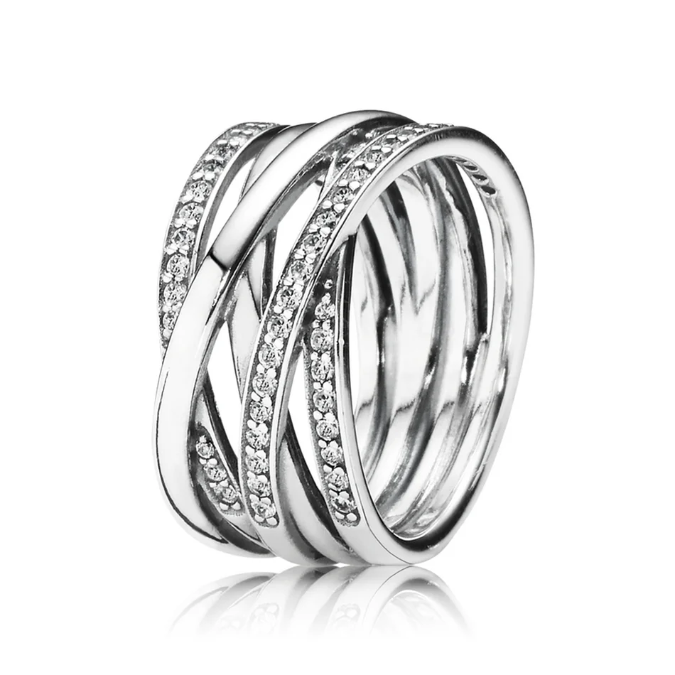 

30% Silver Ring Entwined Ring Clear Party Pave Clear CZ Girl Birthday Gift Gift fit Lady Fine Jewelry