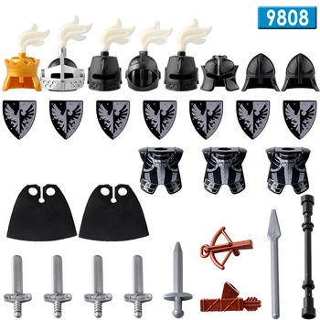 

Single Sale Medieval Castle Kingdoms Shadow Knight Black Knights King Rider Solider Shield Sword Building Blocks Toy 9808 9809