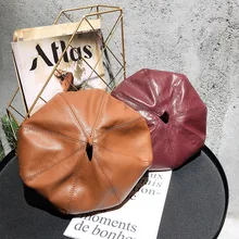 Искусственная кожа восьмиугольный берет детский живописный шляпа модная одежда для мамы и дочки Новая Осенняя шапка и Кожаная шапка