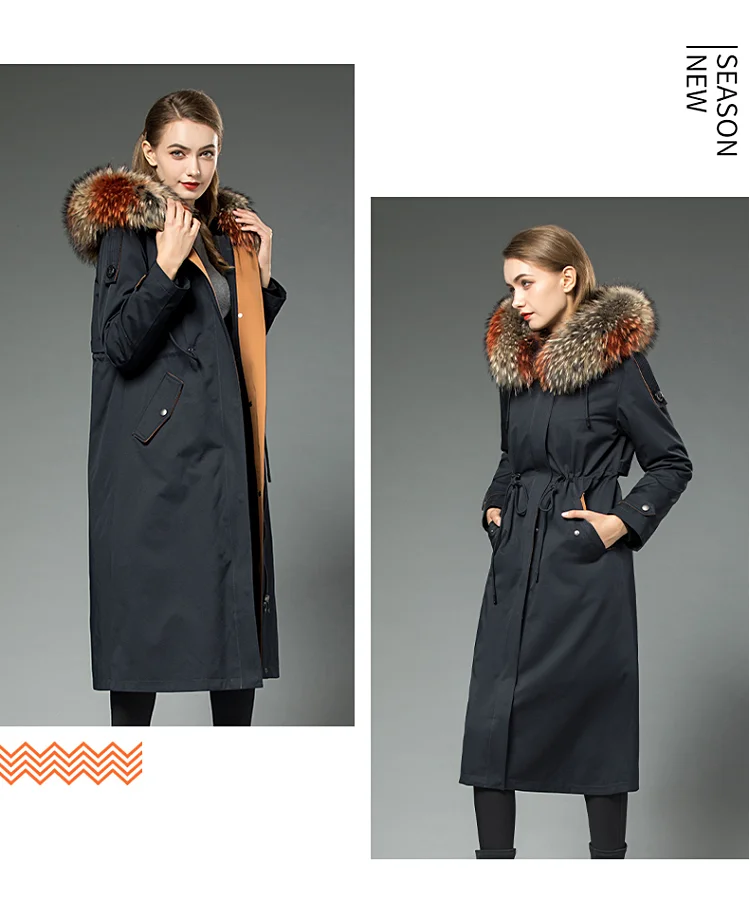 ZDFURS* Женская парка из меха кролика рекс с мехом енота с капюшоном зимний помпон из натурального меха длинная стильная ветрозащитная модная куртка