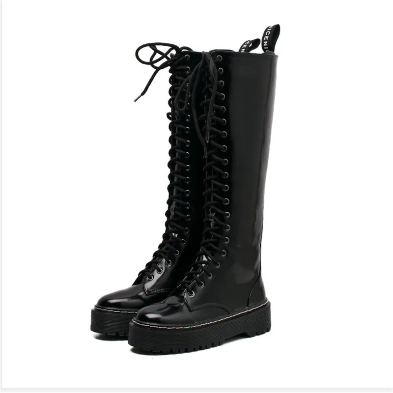 Сапоги до колена; женские сапоги до середины икры из лакированной кожи; теплые зимние сапоги из плюша для женщин; Размеры 35-40 - Цвет: Blakc