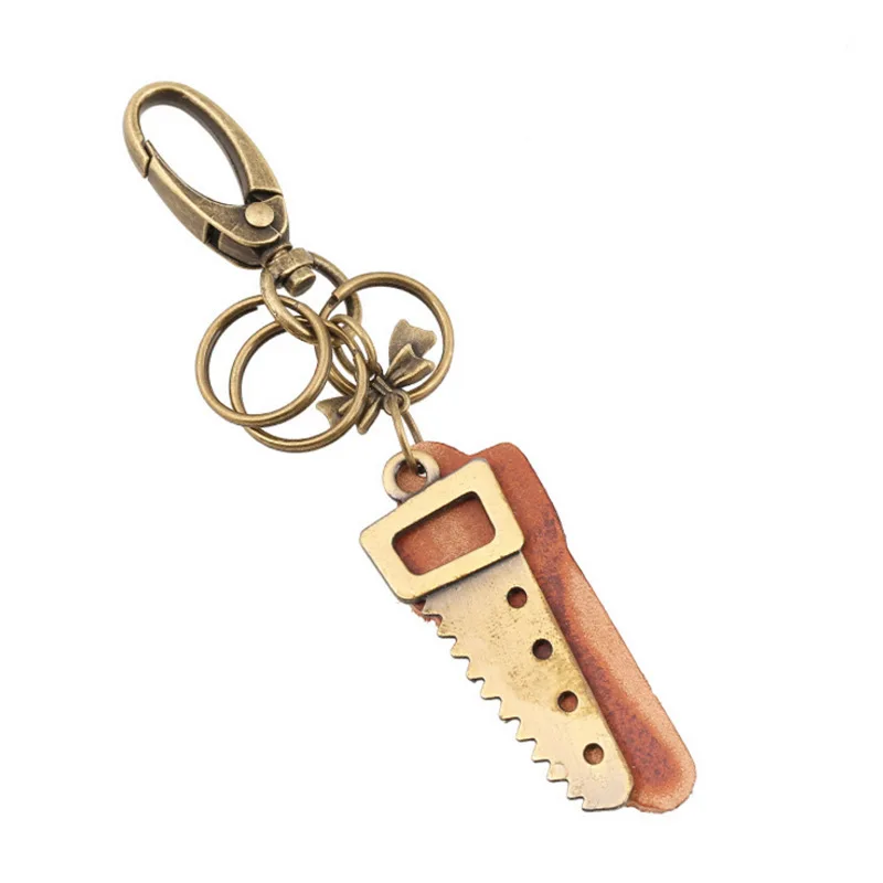 

Creative Gifts Car Key Ring Retro Punk Bronze Saw Leather Keychain WOMEN'S Backpack Pendant
