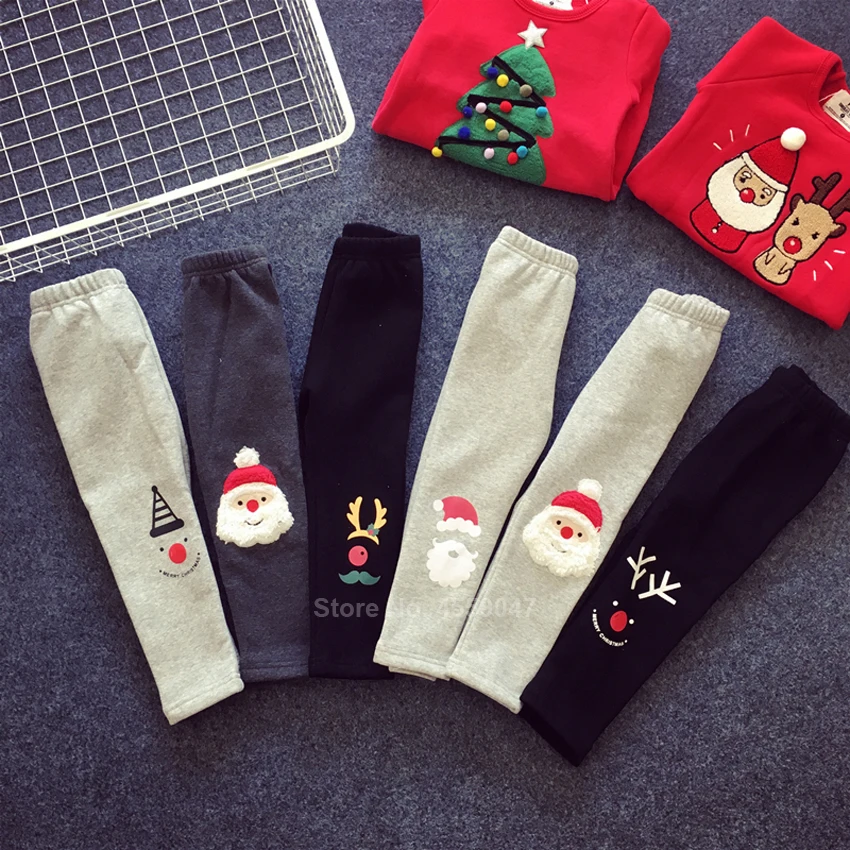 

Christmas Family Matching Clothes Mother Daughter Trousers Winter Fleece Warm Pants Santa Claus Women Girl Kids Leggings