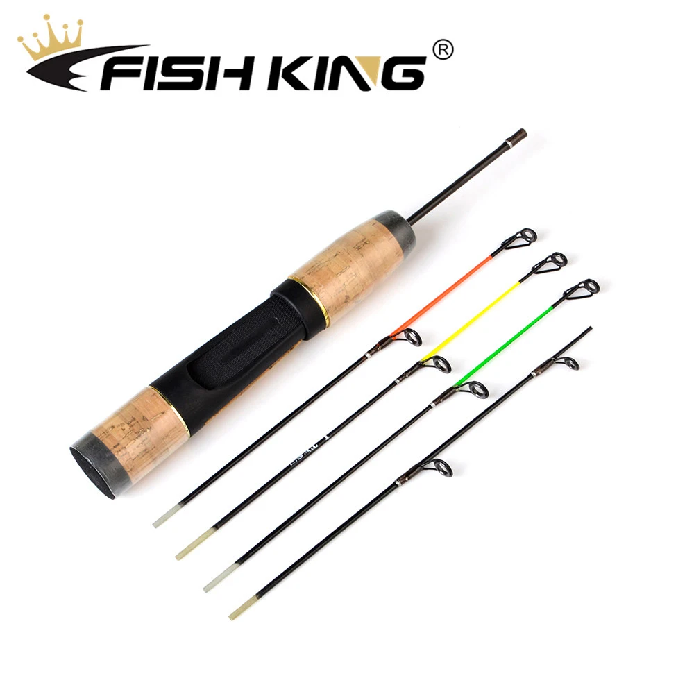 

FISH KING 43cm Winter Ice Fishing Feeder Rod C.W 2-30G spinning Rod With Four Rod Tips EVA Cork Handle For Winter Ice Fishing