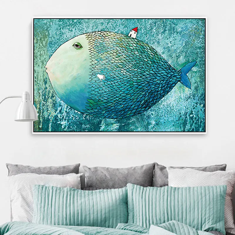 

Nordic Canvas Painting Abstract Fish Wall Art Painting Canvas Poster Water color Decoration Prints Bedroom Home Décor