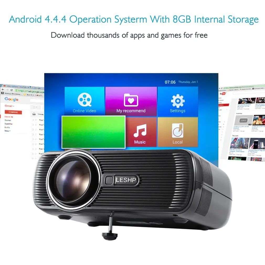 

LED Projector Wifi 1200 Lumens 800*480 Resolution Home Cinema BL-80 Support PC Laptop USB TV Box iPad Smartphone