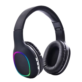 

RISE-Wireless Headphones Bluetooth 5.0 Headphone with 7 Color Led Light Supoort TF Card Headset for Phone Pc