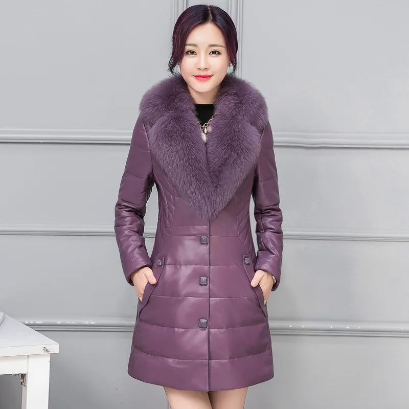 

Photo Shoot 9131 # Leather down Jacket Women's 2019 New Style Leather Coat Mid-length Large Size Korean-style Fur Clothing Slim