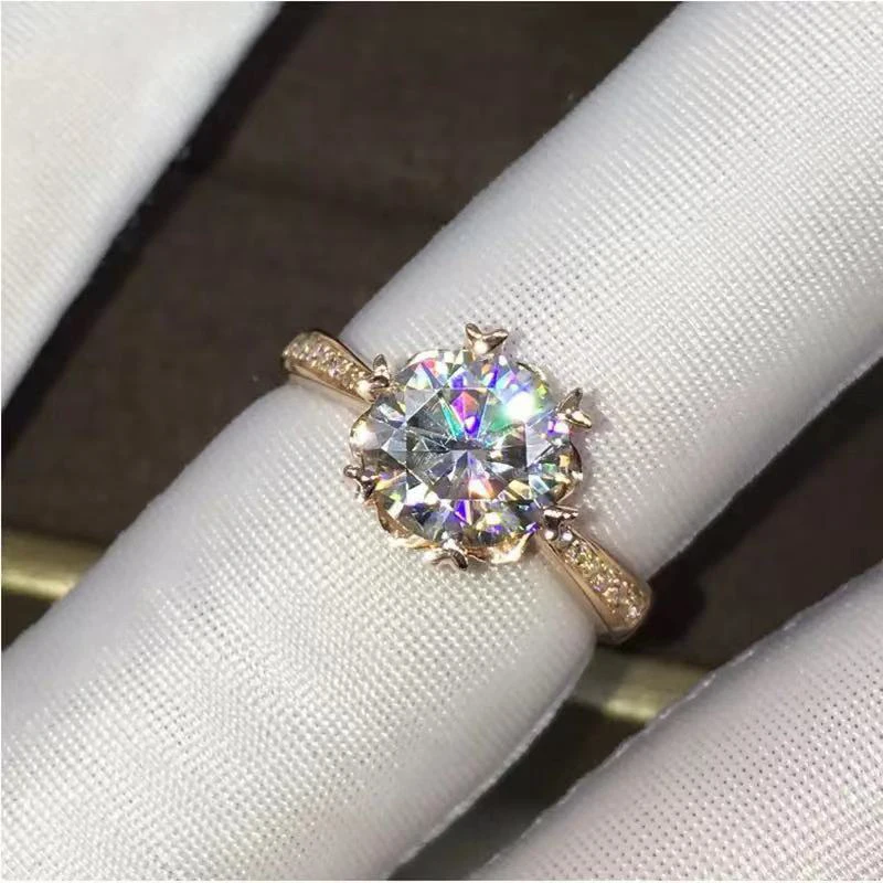Кольцо из чистого розового золота 18 К, специальный дизайн в форме цветка, камень Муассанит, кольцо на заказ, идеальное обручальное кольцо, ювелирное изделие AU750