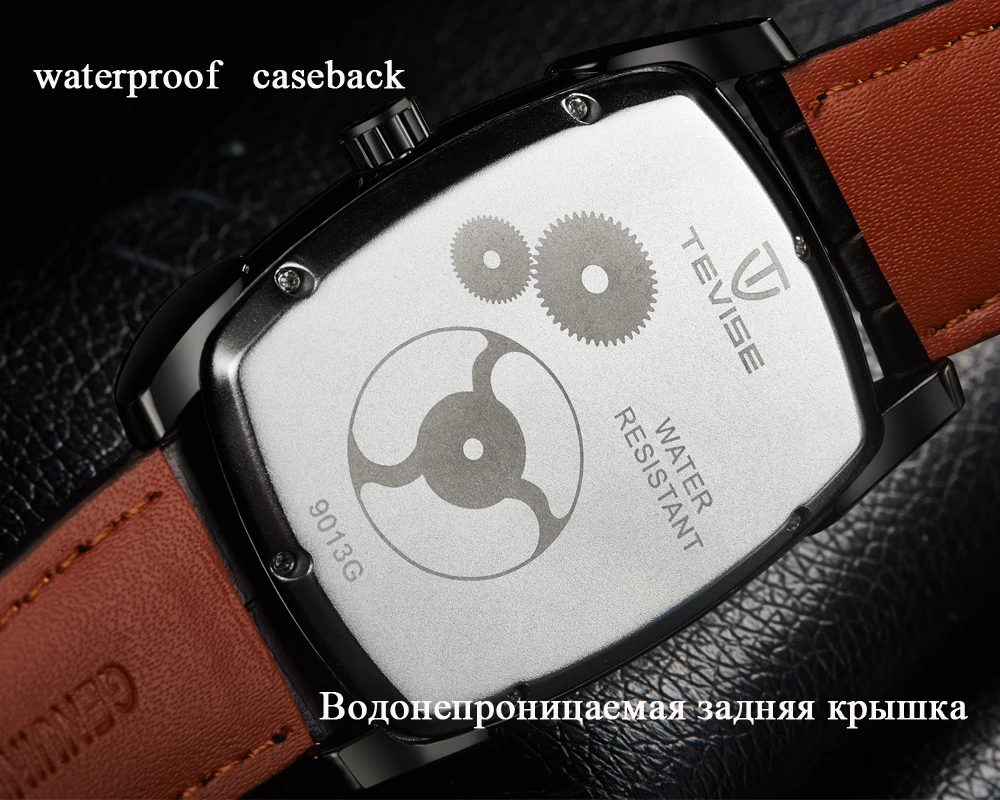 Tevise, роскошный с автоматическим заводом Мужские механические часы кожаный ремень Мути-функция Бизнес Мода водонепроницаемые наручные часы